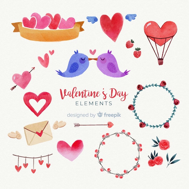 Watercolor valentine elements pack