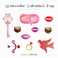 Free vector watercolor valentine elements pack