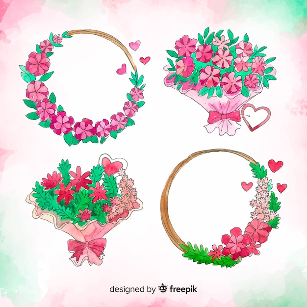 Watercolor valentine flower set