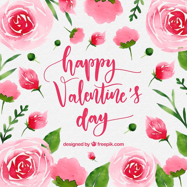 Watercolor valentine's day background with pink roses