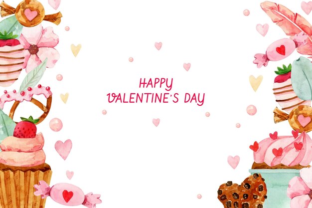 Watercolor valentine's day background with sweets