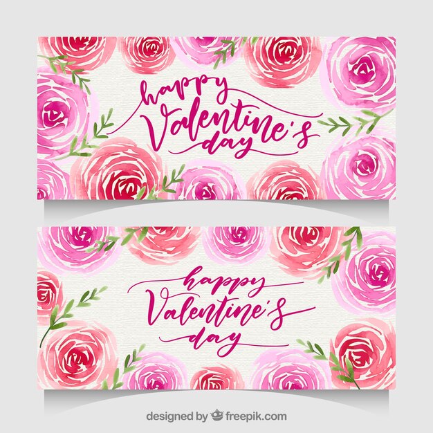 Watercolor valentine's day banners