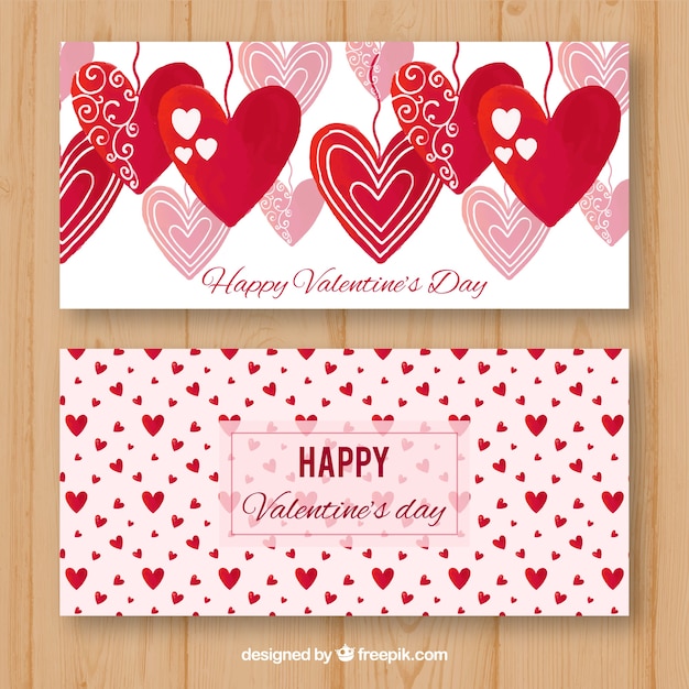 Watercolor valentine's day banners