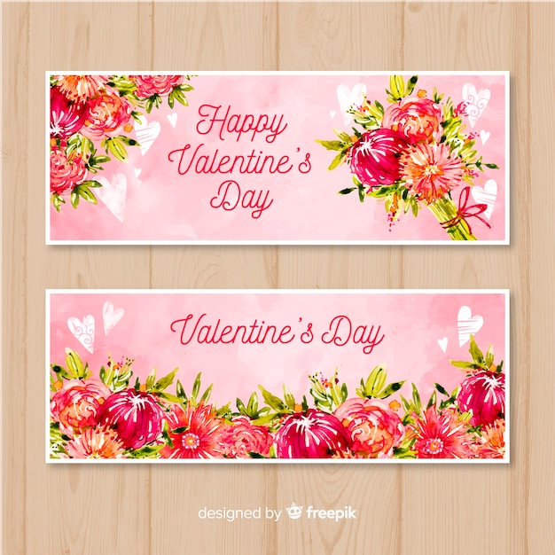 Watercolor valentine's day banners