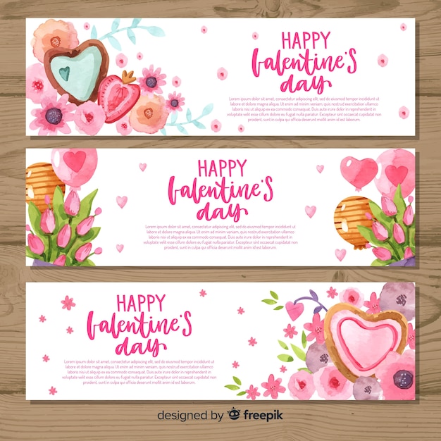 Watercolor valentine's day banners