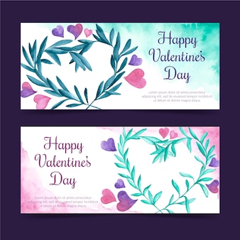 Watercolor valentine's day banners