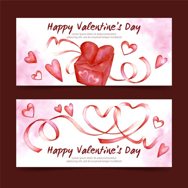 Free vector watercolor valentine's day banners