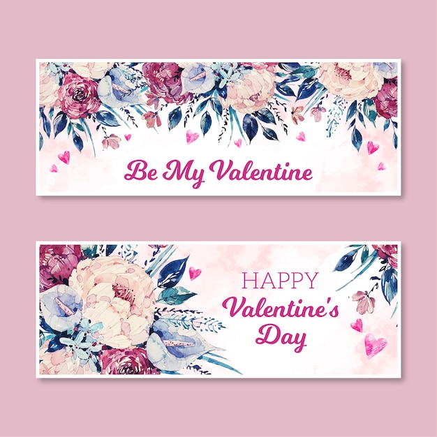 Watercolor valentine's day banners