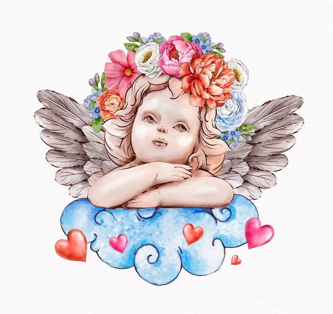 Watercolor valentine's day cupid illustration