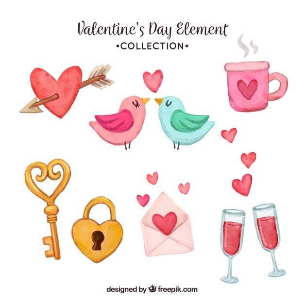 Watercolor valentine's day element collection