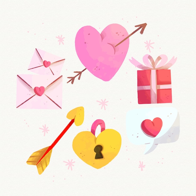 Free vector watercolor valentine's day element collection