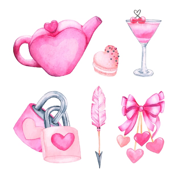 Watercolor valentine's day element collection
