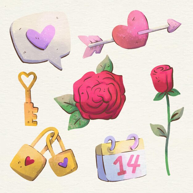 Watercolor valentine's day element collection