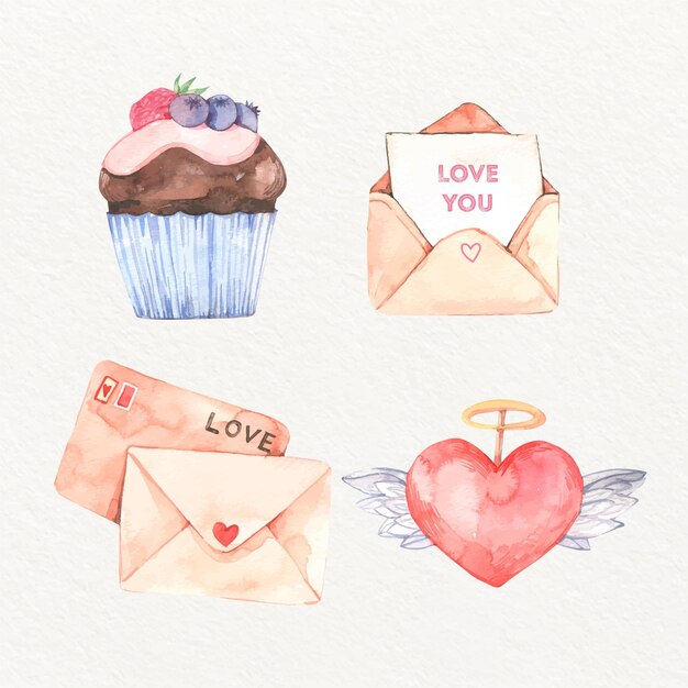 Watercolor valentine's day element collection