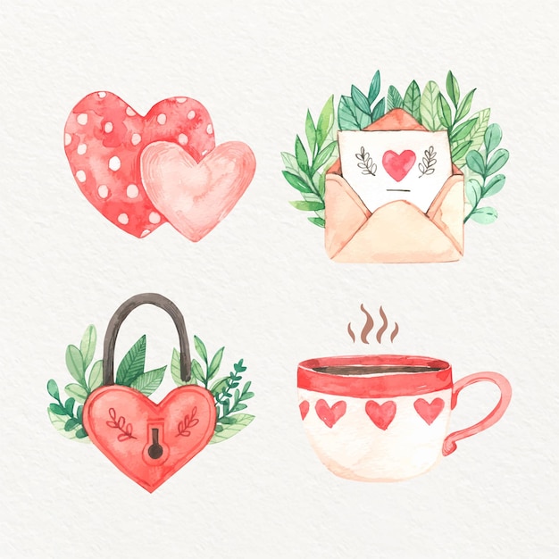 Watercolor valentine's day element collection