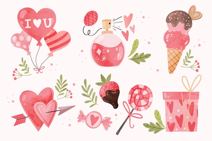 Free Vector watercolor valentine's day element collection