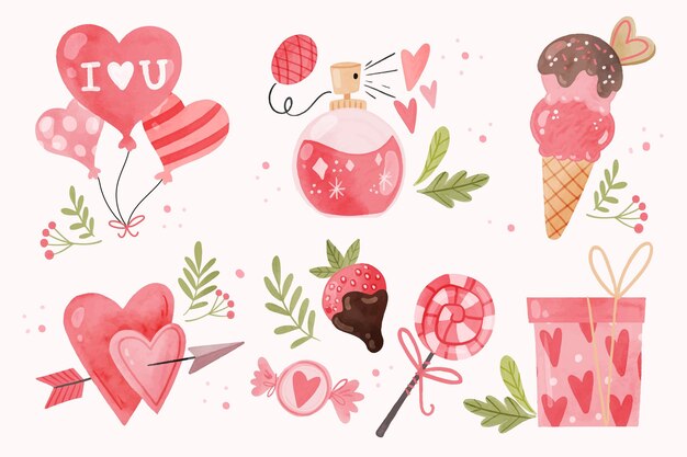 Watercolor valentine's day element collection