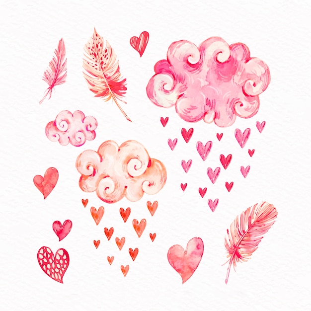 Free vector watercolor valentine's day element pack