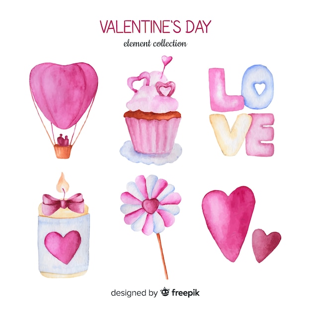 Watercolor valentine's day elements collection