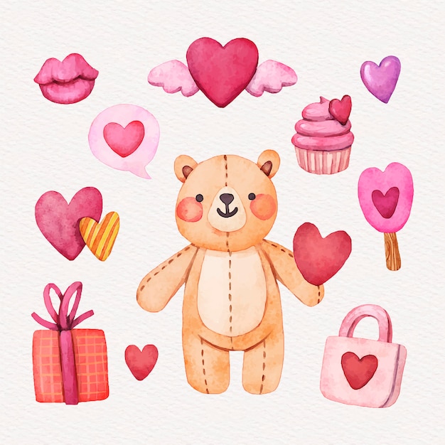 Free Vector watercolor valentine's day elements set