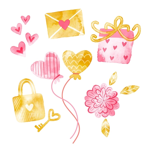 Free vector watercolor valentine's day elements