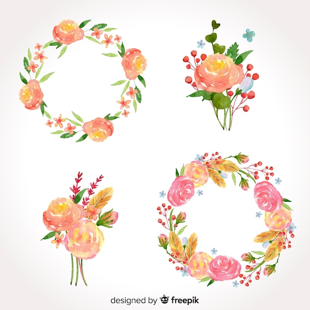 Watercolor valentine's day floral wreaths & bouquets