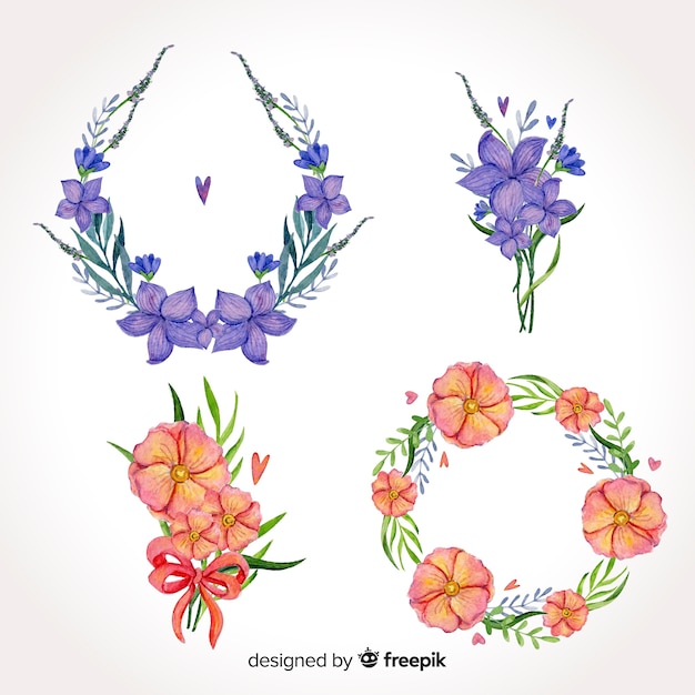 Бесплатное векторное изображение Акварель ко дню святого валентина цветочные венки и букеты