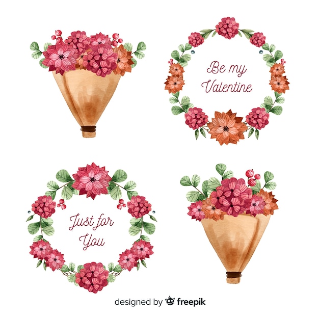 Watercolor valentine's day floral wreaths & bouquets