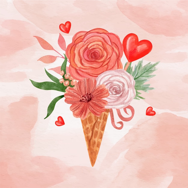 Watercolor valentine's day flowers illustration