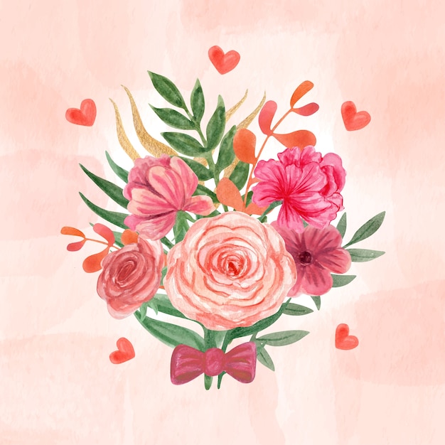 Vettore gratuito illustrazione dei fiori di san valentino dell'acquerello