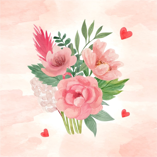 Watercolor valentine's day flowers illustration