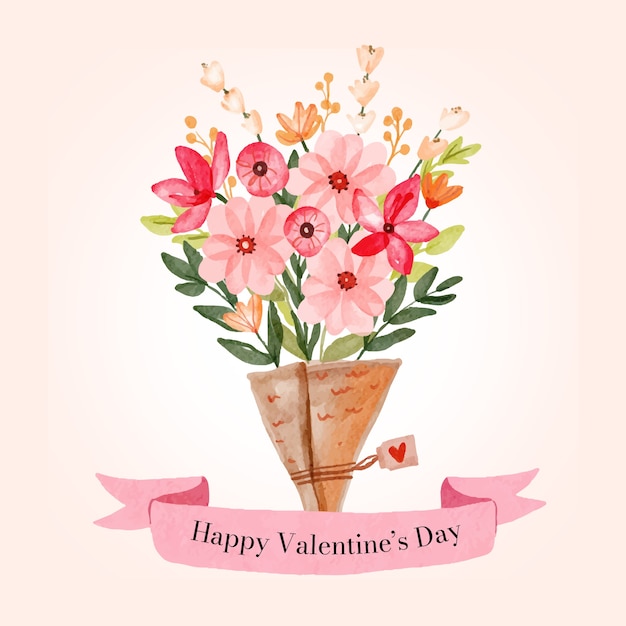 Бесплатное векторное изображение Акварель день святого валентина цветы иллюстрация