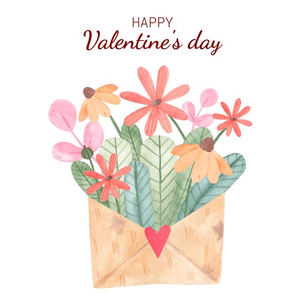 Watercolor valentine's day flowers illustration