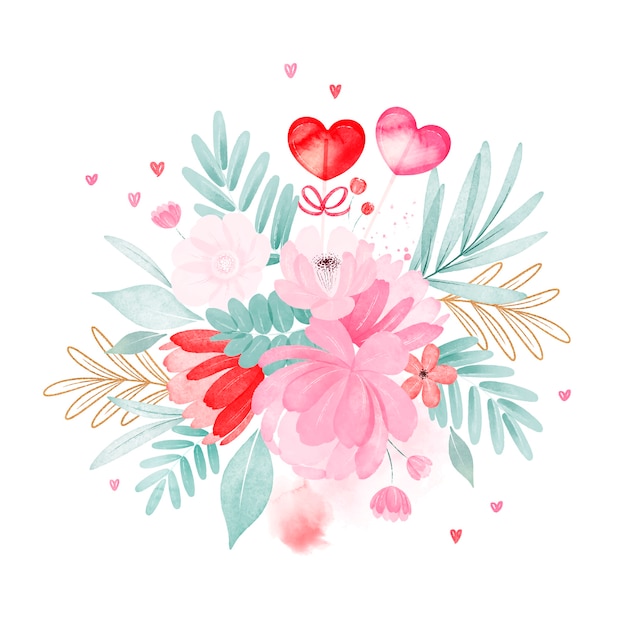 수채화 발렌타인 꽃 그림