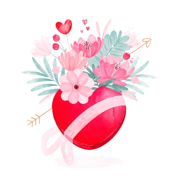 水彩バレンタインデーの花のイラスト