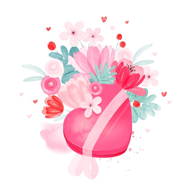水彩バレンタインデーの花のイラスト