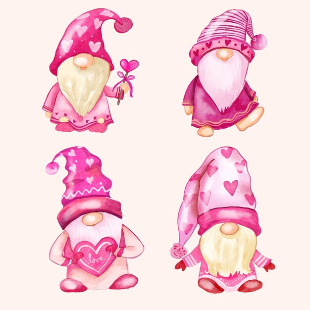 watercolor valentine's day gnomes collection