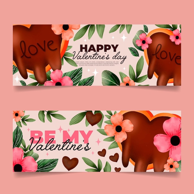 Free vector watercolor valentine's day horizontal banners