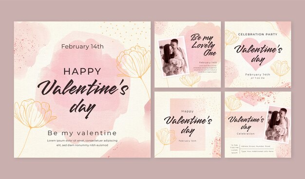 Watercolor valentine's day instagram posts collection