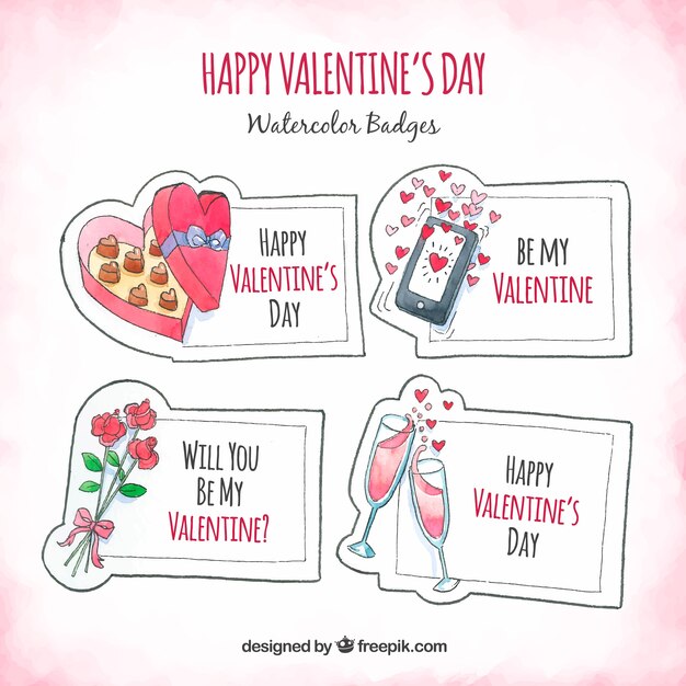 Watercolor valentine's day label/badge collection