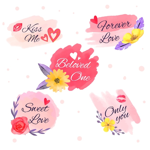 Free vector watercolor valentine's day label/badge collection