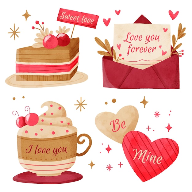 Free vector watercolor valentine's day label collection