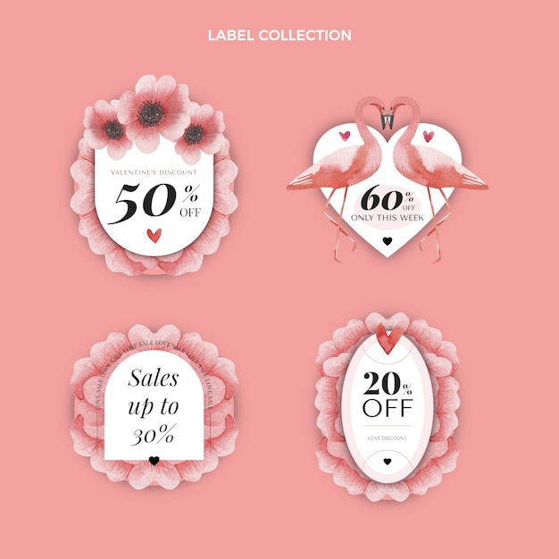 Free vector watercolor valentine's day labels collection