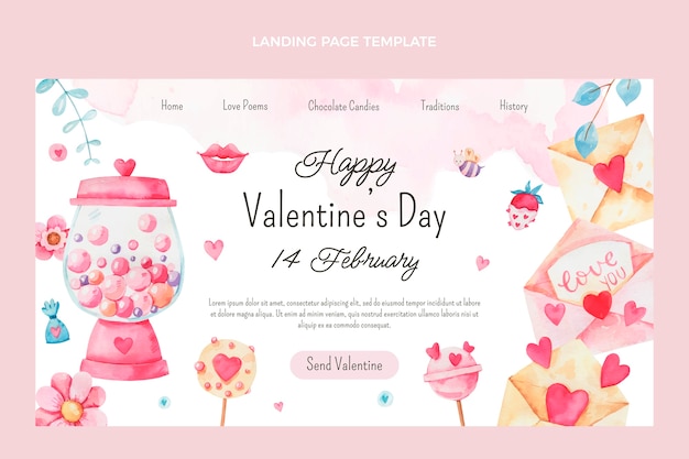 Watercolor valentine's day landing page template