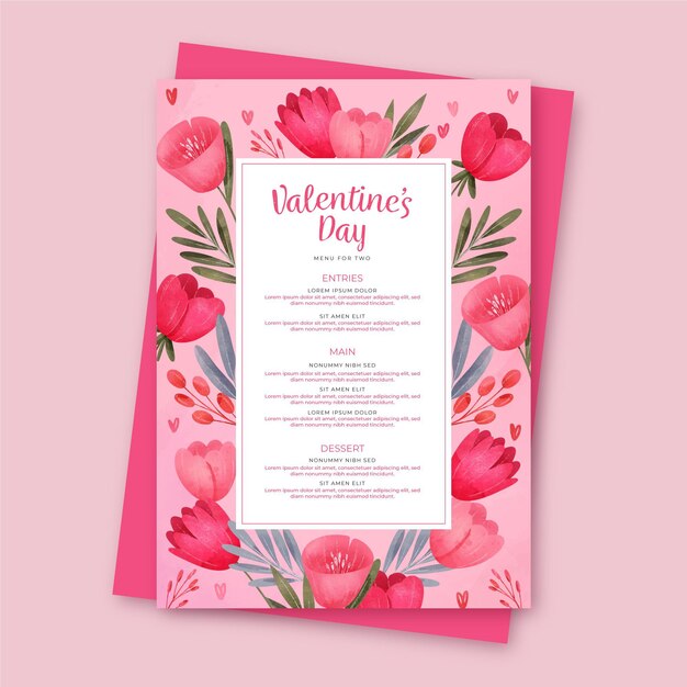 Watercolor valentine's day menu template