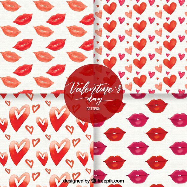 Watercolor valentine's day pattern collection