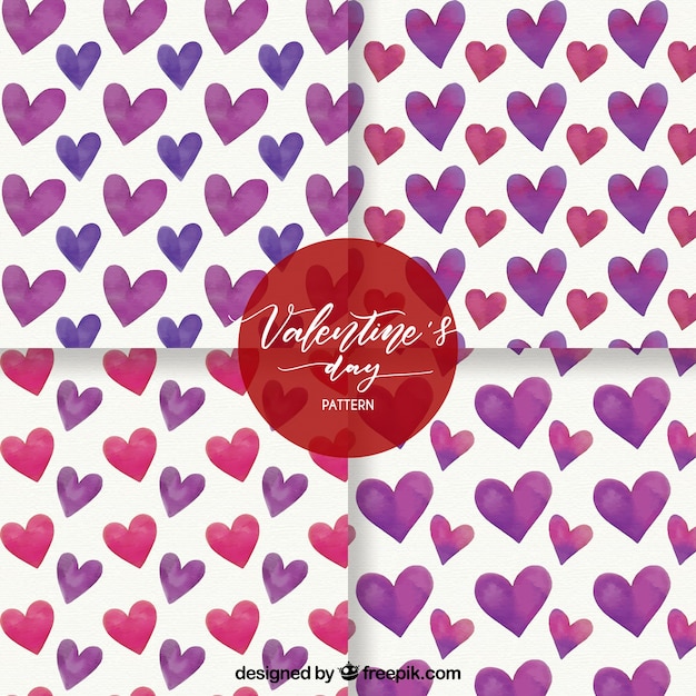 Watercolor valentine's day pattern collection