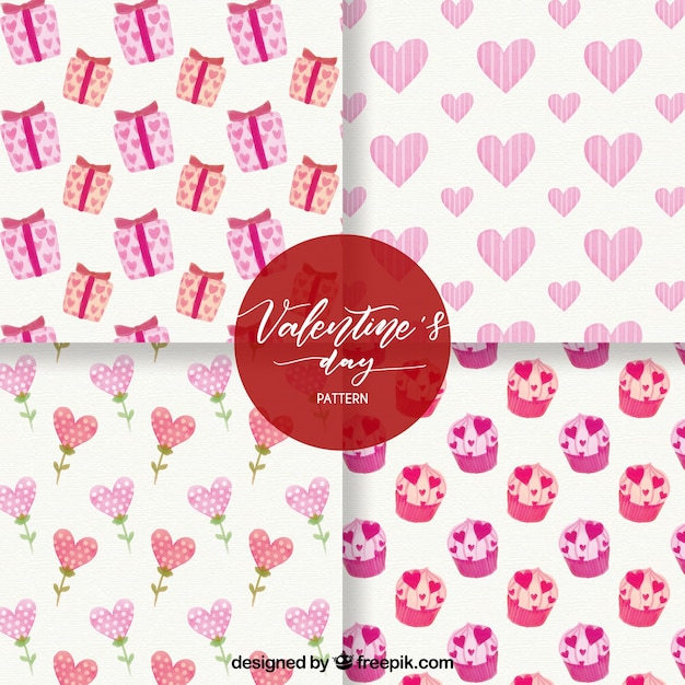 Watercolor valentine's day pattern collection