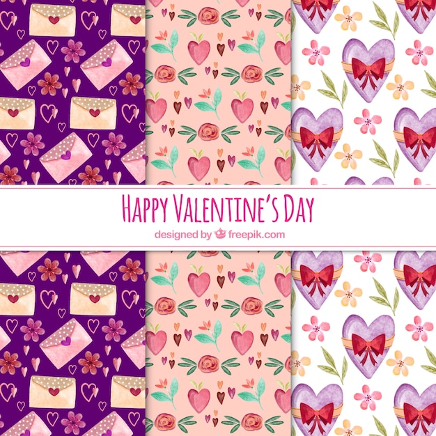 Watercolor valentine's day pattern collection