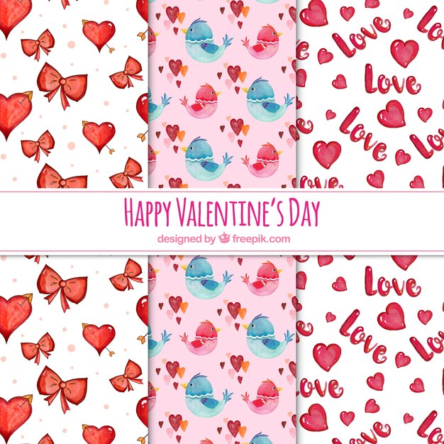 Watercolor valentine's day pattern collection